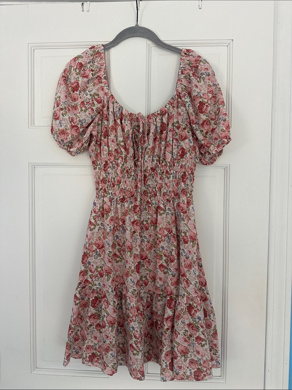 T.J.Maxx Pink Floral Puff-Sleeve Smocked Midi Dress